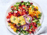Tomato Greek salad with pan-fried fetta recipe
