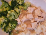 Chicken and mashed potatoes and broccoli