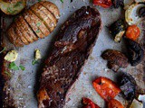 Grilled Beef Ribeye Steaks with Hasselback Potatoes & Roasted Vegetables (featuring ButcherBox)