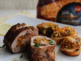 Sweet and Savory Stuffed Pork Loin and Grilled Vegetable Crostini