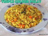 Triple colour pulav/carrot corn peas pulav/easy indian rice lunch recipes/south indian rice recipes for lunch