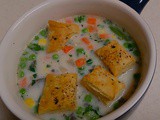 Chicken Pot Pie Soup with Puff Pastry Croutons