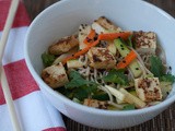 Cold soba noodles with miso tofu and summer vegetables