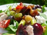 Salad of poached cherries and feta