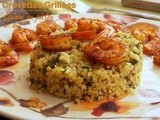 Quinoa au pistou et crevettes epicees grillees
