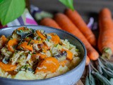 Poulet effiloché aux légumes et purée au fromage