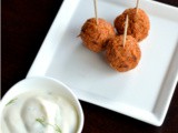 Red Curry Chicken Sausage Meatballs with Dill Sour Cream Dipping Sauce