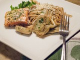 Salmon Fillets with Lemony Artichokes and Pasta