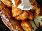 Jacket potato with chicken in honey and barbecue sauce and cream cheese —-κοτοπουλο με σαλτσα honey n barbecue σε πατατα με cream cheese