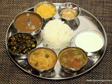 South Indian Lunch Menu # 2 - Mullangi Sambhar, Tomato Rasam, Vendakkai Curry and Mango Pachadi