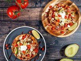 Chicken tostadas with beans - fried Mexican tortillas