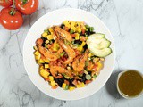 Shrimp, black rice and mango salad - with extra garlic