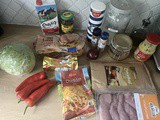 Turkey burgers with cheese sauce and grilled peppers