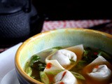 Oyster Mushroom Wonton Soup with Wilted Kale