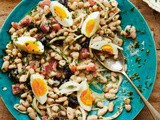 Antalya style bean salad with tahini sauce