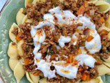 Cheat Manti, Kiymali Makarna – Pasta with Turkish ragout sauce, garlicky yoghurt and Pul biber olive oil