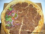 Lahmacun; Turkish thin pizza with ground lamb topping