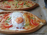 Turkish Flat breads with Cheese, Tomato and Egg; Yumurtali Pide