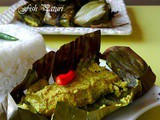Fish Paturi Or Bhetki Macher Paturi Or Marinated Steamed Fish in Banana Leaf Parcel