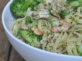 5 Ingredient Pesto Shrimp and Broccoli Fettuccine + Weekly Menu