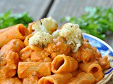Red Pepper Cashew Pasta with Roasted Cauliflower + Weekly Menu