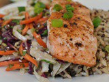 Sesame Cabbage Salad with Grilled Salmon