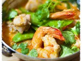 Thai Red Curry with Prawns, Chicken and Snow Peas
