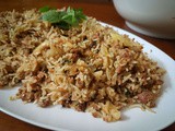 Mom’s Rice Cooker Mutton Keema Pulao (Goat Mince Pilaf)