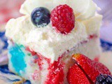 Patriotic Jello Poke Cake with Pudding Frosting