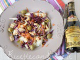 Ricetta Insalata mista con finocchi, cavolo cappuccio viola, carote, formaggio Occelli in foglie di castagno e aceto balsamico