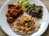 Mangalorean Plated Meal Series - Boshi # 4 - Chicken Sukka, Sango Sukhe, Daliso Saar & Rice