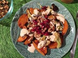 Roasted Butternut Squash and Cauliflower with Walnuts, Pomegranate, and Tahina