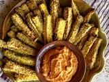 Eggplant Fries with Two Dips – Spicy Mayo and Roasted Red Pepper Hummus