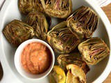Lemon Roasted Artichokes with a Roasted Red Pepper Hummus Dip and Grilled Artichokes with a Sundried Tomato Dip