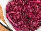 Braised red cabbage with cranberries and maple