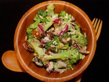 Broccoli salad with cheddar, cranberries, and sunflower seeds