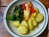 Chicoree,Bratpaprika,Kartoffelgratin,Salat mit Vogelmiere , vegetarisch