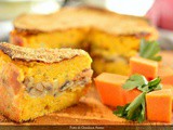 Gateau di patate con salsa e melanzane fritte
