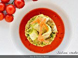 Insalata di avena e pesce spada su gazpacho di pomodoro