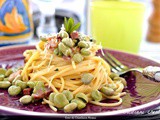 Pasta con fave pancetta e pecorino