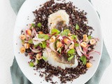 Cod with red chicory, black quinoa and hazelnuts