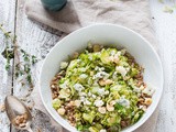 Warm Brussels Sprouts salad with chestnut dressing and blue cheese