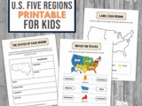 Five Regions of the United States Worksheets