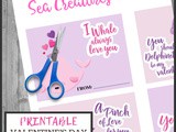 Printable Sea Creatures Valentine Cards for Kids
