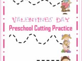 Valentine Preschool Cutting Practice Printable Worksheets