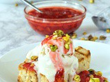 Grilled Vanilla Pint Cake with Strawberry Sauce and Pistachio