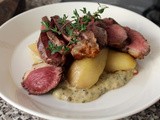 Crispy Duck Breasts with Pear and Green Peppercorn Sauce