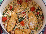 Italian Chicken Orzo Pasta with Roasted Tomatoes, Spinach