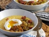 Polenta with Leeks, Endive, Pancetta & Poached Eggs