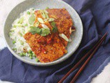 Soy Glazed Tofu with Rice and Peas